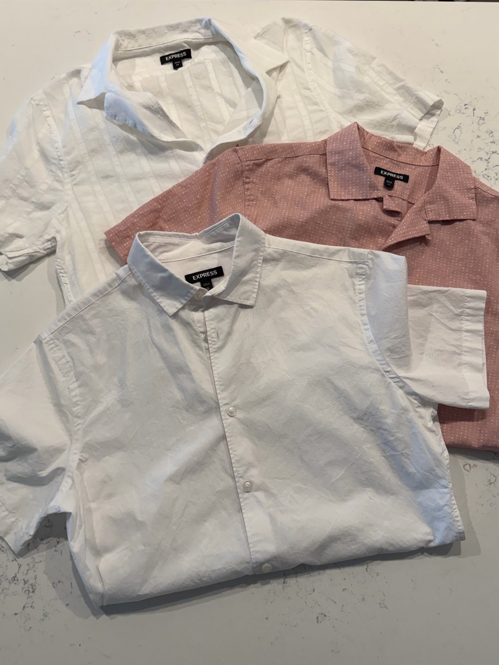 Express Men’s Short Sleeve Button-Down Shirts - White and Dusty Rose